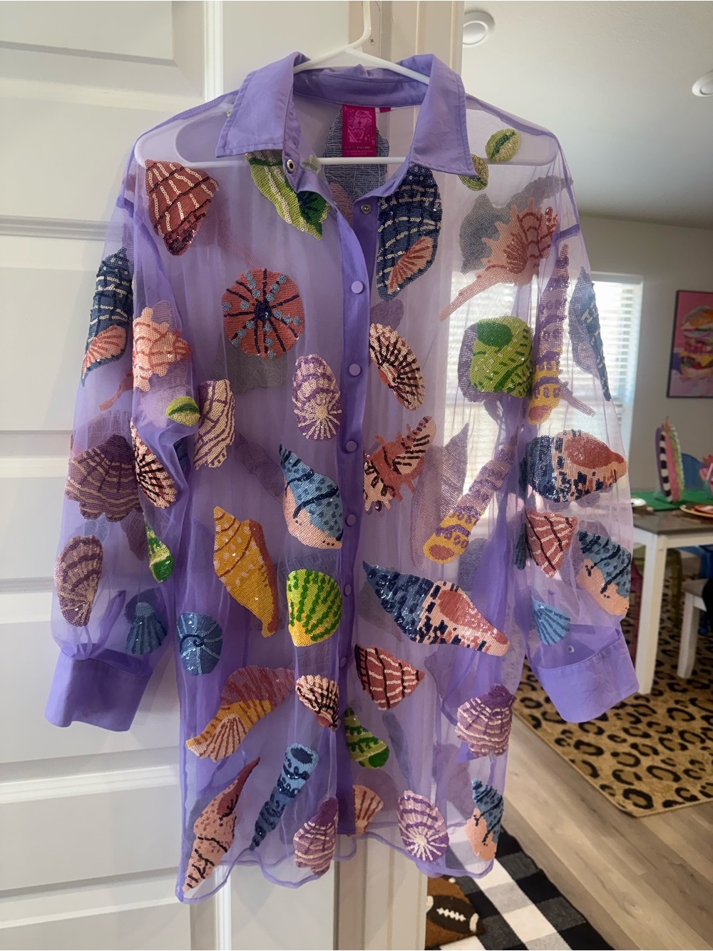 QUEEN OF SPARKLES Lavender Sheer Shell-Embroidered coverup